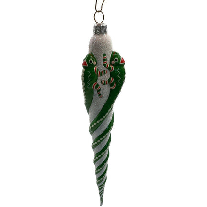 Patricia Breen Chameleon Icicle Green Stripe Glass Christmas Tree Ornament 28114