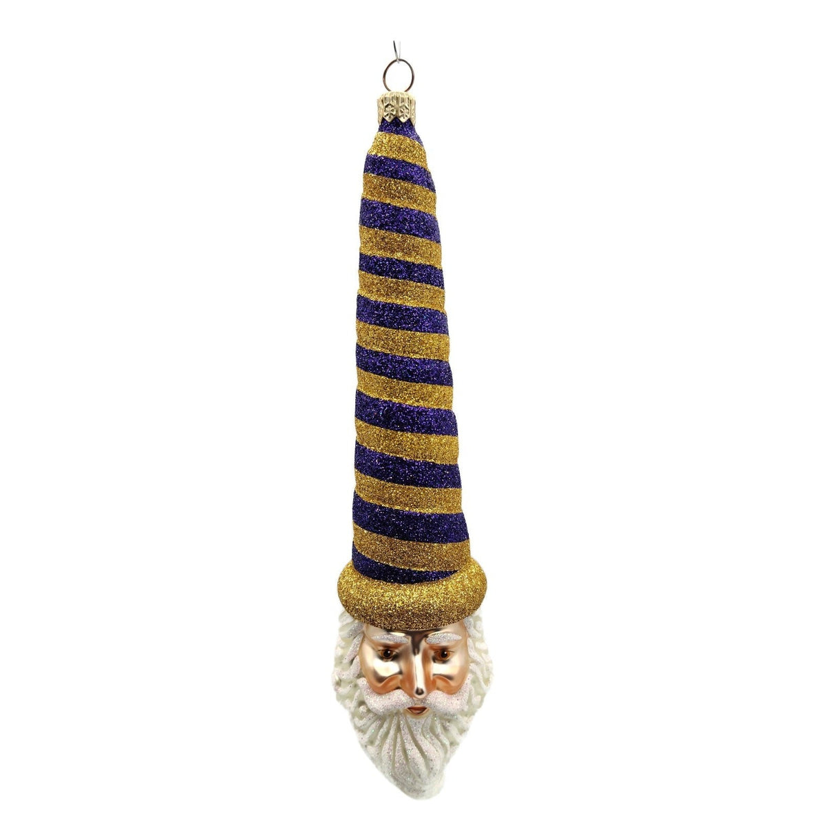 Patricia Breen Sucre Santa Head Purple Gold Stripe Glass Christmas Ornament 20383