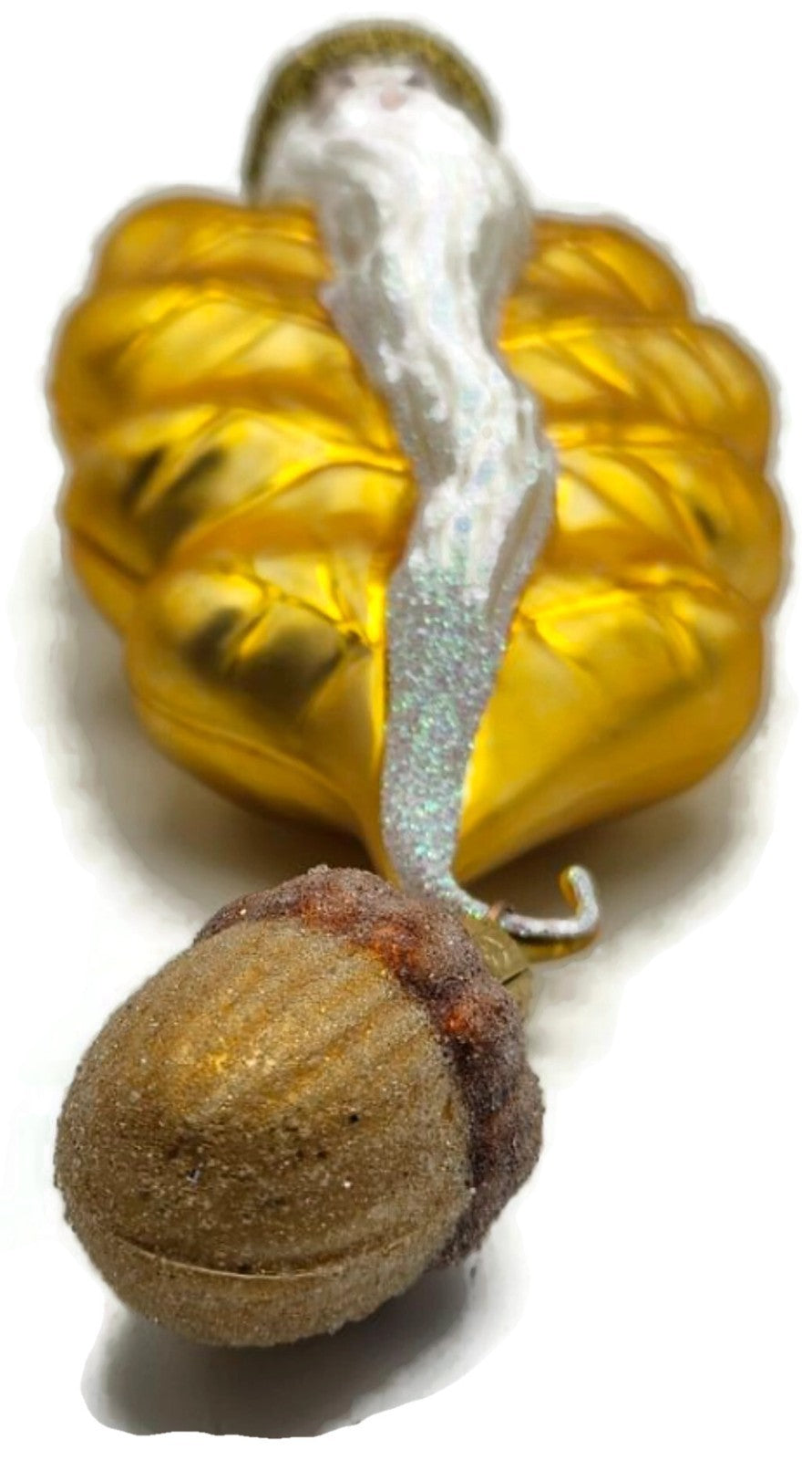 Patricia Breen Oak Leaf Santa Gold Glitter Acorn 2 Part Christmas Ornament 97329