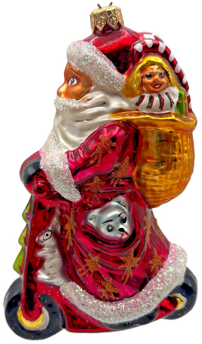 Christopher Radko Scooting Star Santa Scooter Glass Christmas Ornament 97 263 00