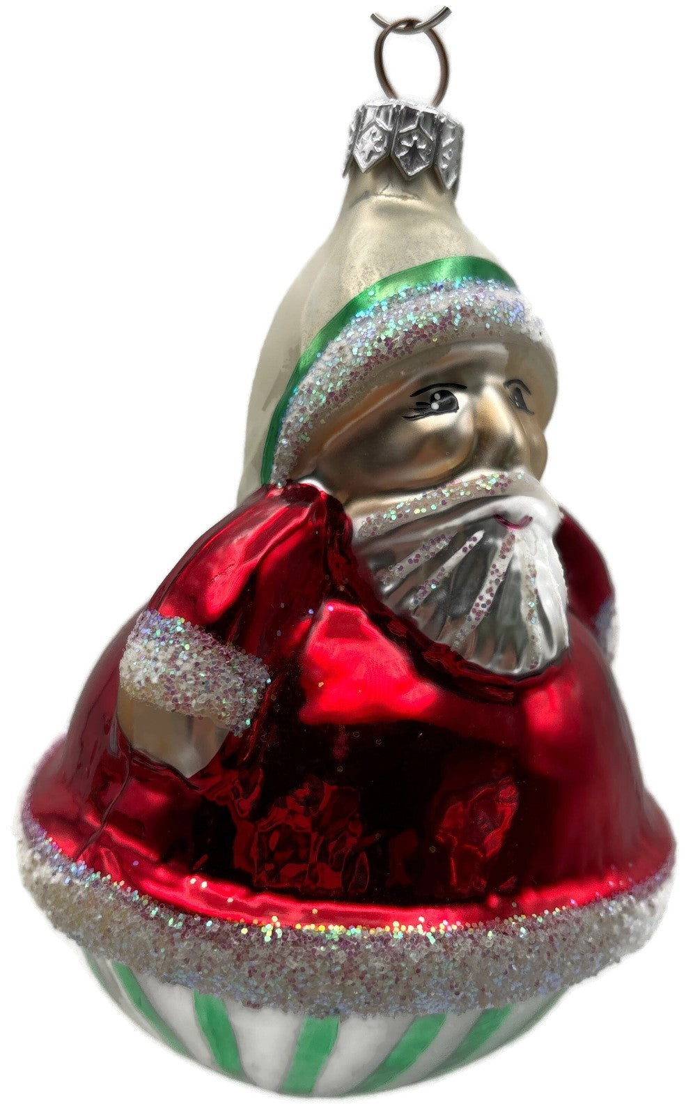 Christopher Radko Roly Striped Santa Red Green Glass Ornament 97 015 0 19976