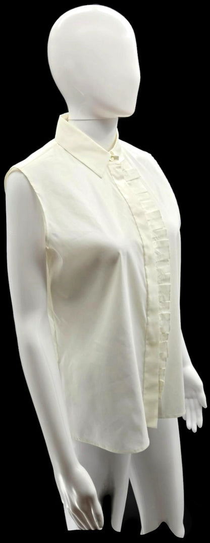 BOSS Hugo Boss Ivory Ruffle Button Front Sleeveless Blouse Women's US 6 Poland8
