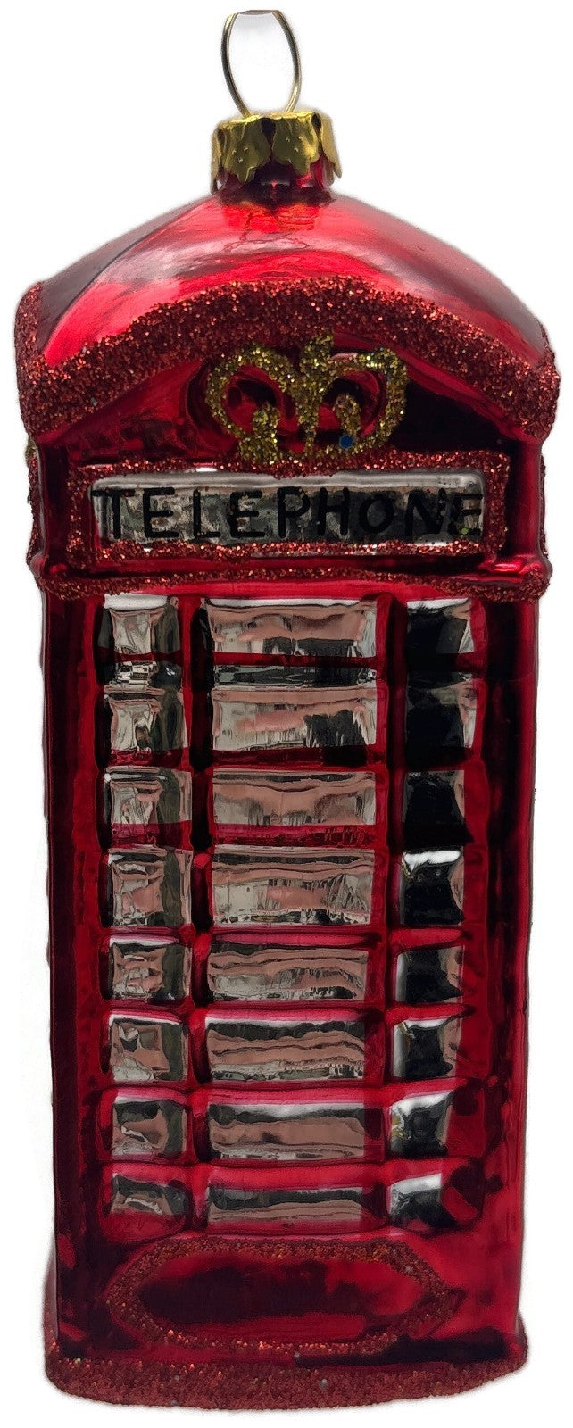 Christopher Radko London Calling Red Telephone Booth Glass Christmas Ornament1