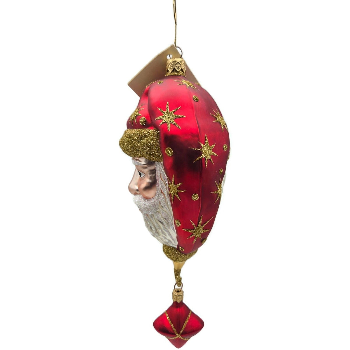 Patricia Breen Goodnight Santa Head Red Satin Gold Stars Christmas Ornament 97169