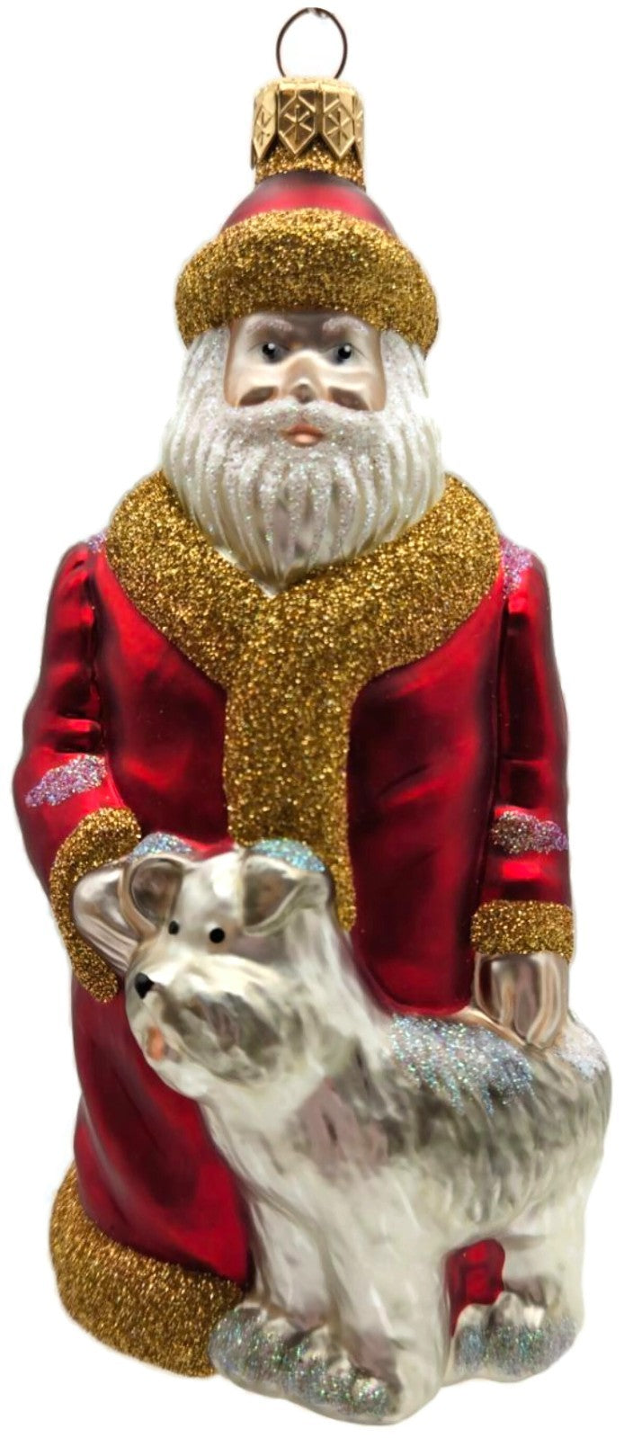 Patricia Breen Just What I Wanted Santa Dog Red Glass Christmas Ornament 98250