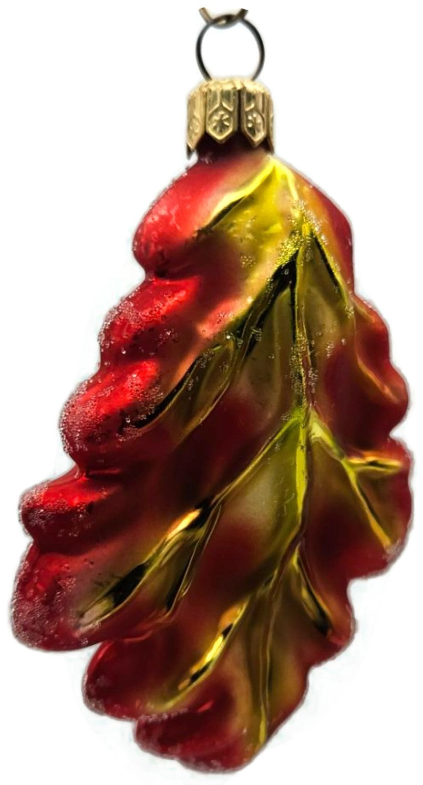 Christopher Radko Mini Oak Frost Red Leaf Glass Christmas Tree Ornament 98-164-02