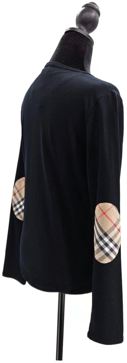 Burberry London Black Check Elbow Patch Long Sleeve Top Women's Large NWT5