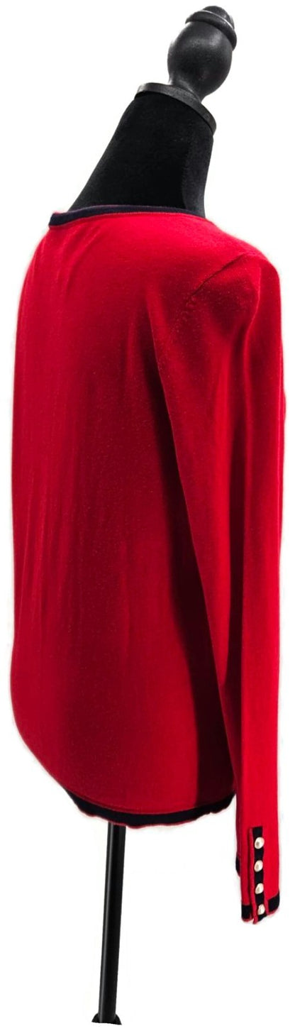 Talbots Women's Red Navy Bow Pearl Button Cashmere Blend Cardigan Sweater S NWT5