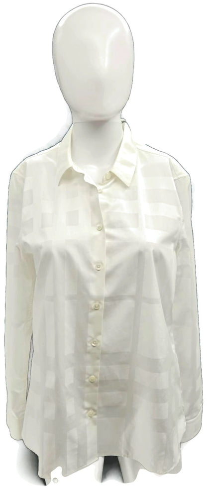 Burberry London White Tonal Check Button Front Shirt Women's Size 8 NWT0