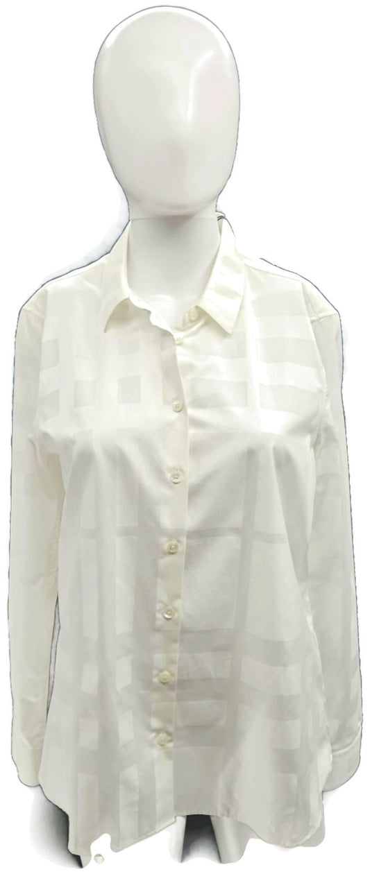 Burberry London White Tonal Check Button Front Shirt Women's Size 8 NWT0