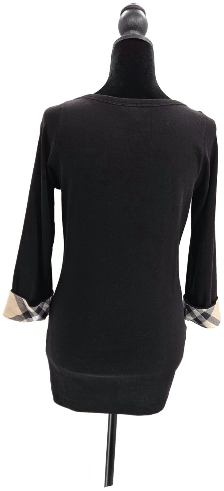Burberry Brit Nova Check Cuffs Scoop Neck Top Black 3/4 Sleeve Women Size Medium4