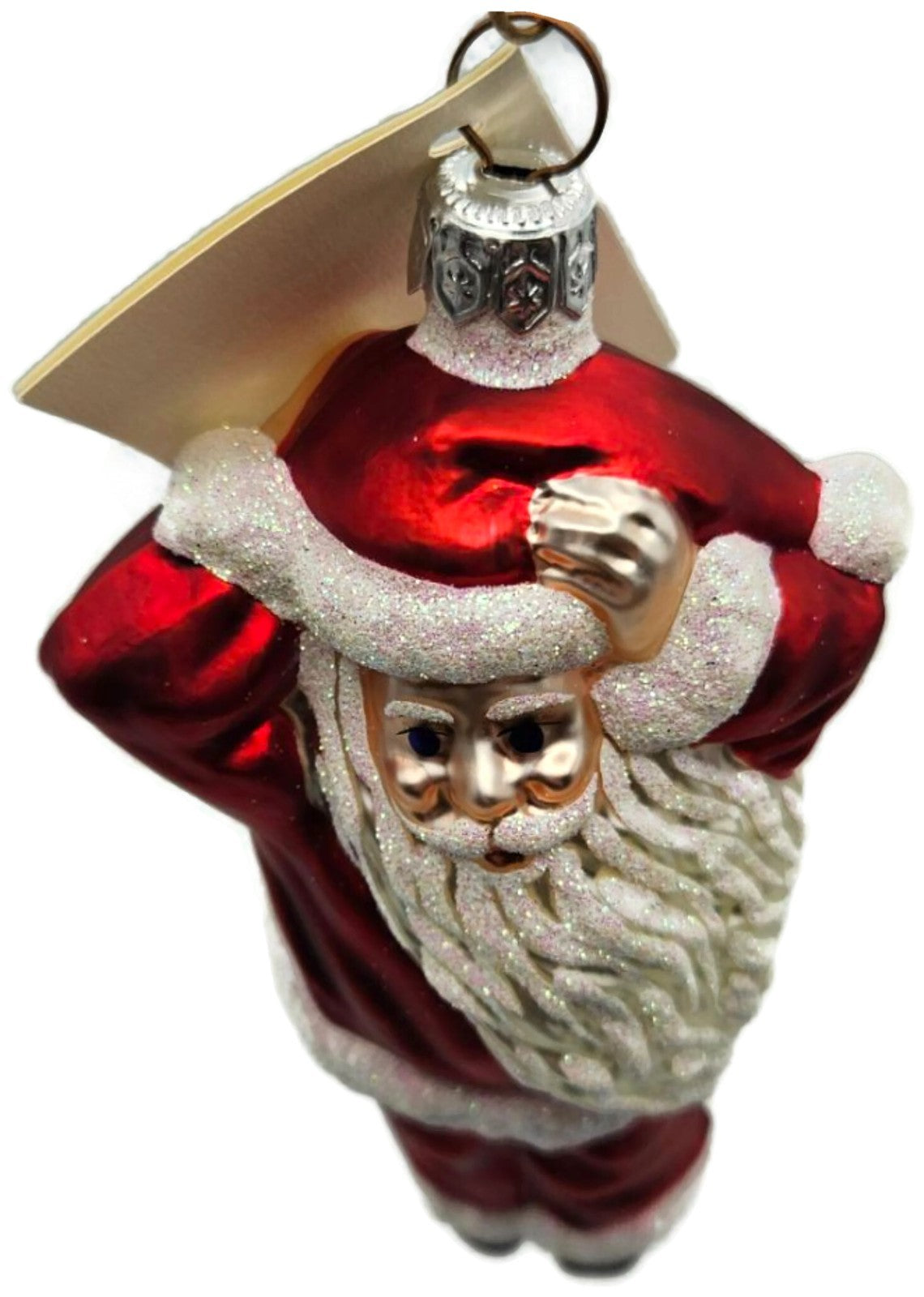 Patricia Breen Hold Onto Your Hat Santa Claus Red Glass Christmas Ornament 97212