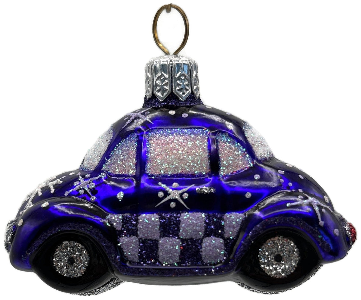 Patricia Breen Miniature Taxi Purple Snowflakes Christmas Ornament Signed 96313