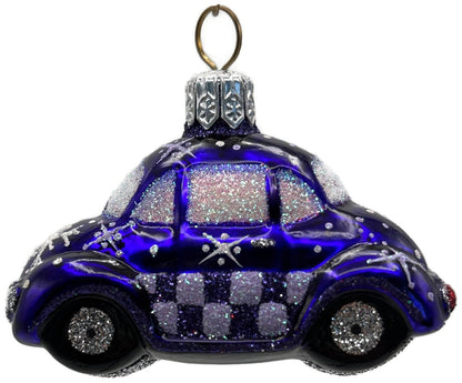 Patricia Breen Miniature Taxi Purple Snowflakes Christmas Ornament Signed 96313
