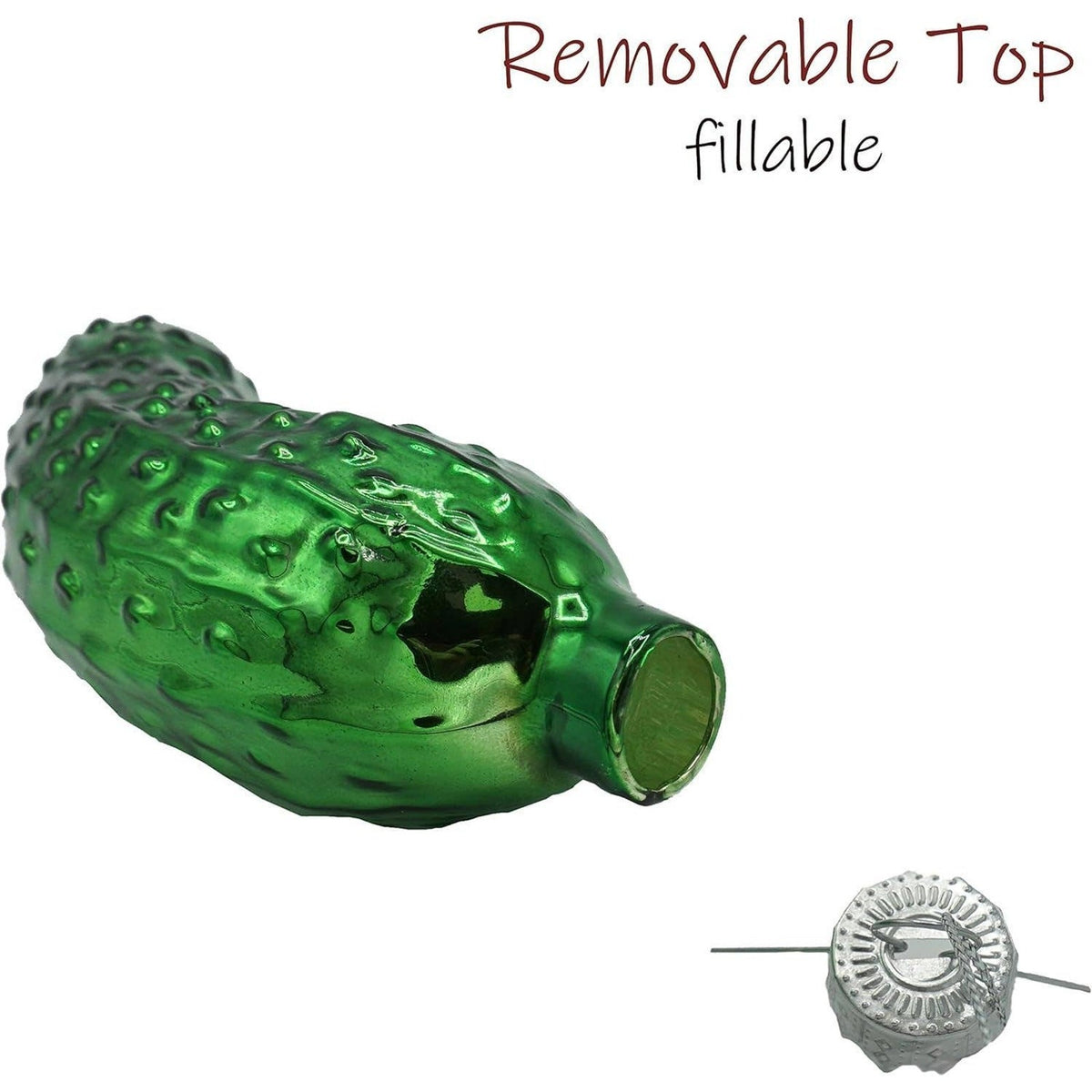 4E’s Novelty Sparkly Green Dill Pickle 4” Blown Glass Christmas Tree Ornament4