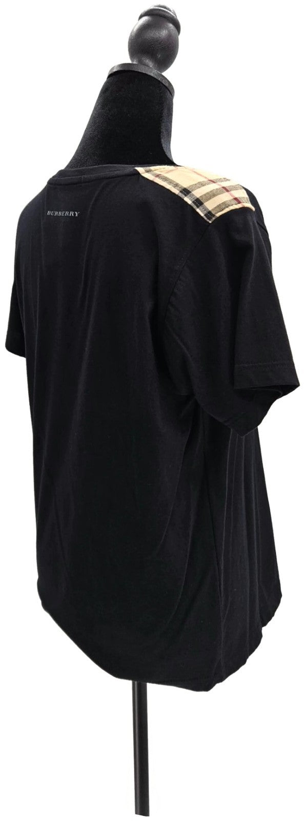 Burberry London Black Check Shoulder Trim Cotton T Shirt Women's Small NWT1