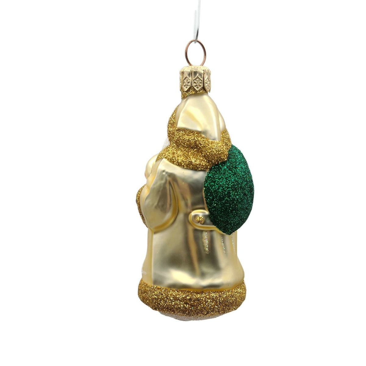 Patricia Breen Miniature Santa and Teddy Gold Green Sack Christmas Ornament 99538