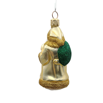 Patricia Breen Miniature Santa and Teddy Gold Green Sack Christmas Ornament 99538