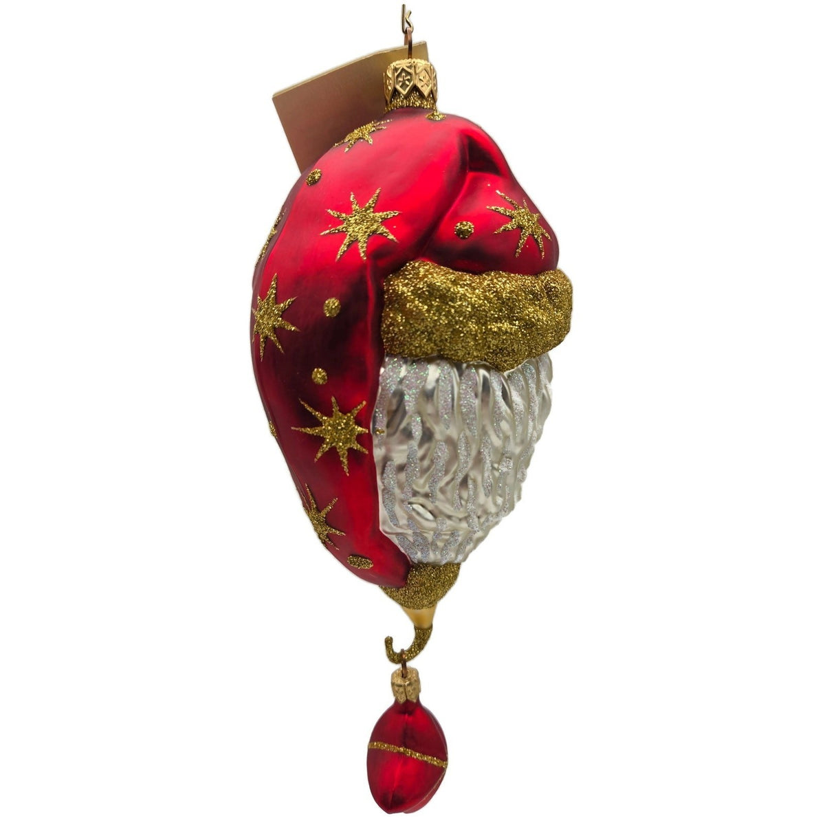 Patricia Breen Goodnight Santa Head Red Satin Gold Stars Christmas Ornament 97168