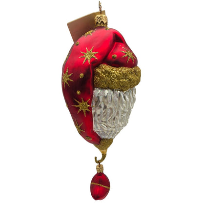 Patricia Breen Goodnight Santa Head Red Satin Gold Stars Christmas Ornament 97168