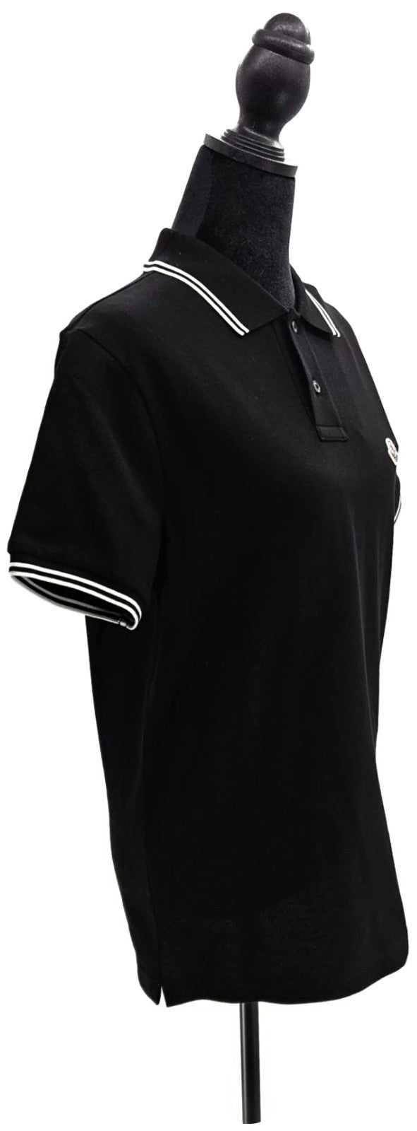 Moncler Men's Black Polo Shirt Size S Logo Tricolor Trim NWT F10918A70600 8455618