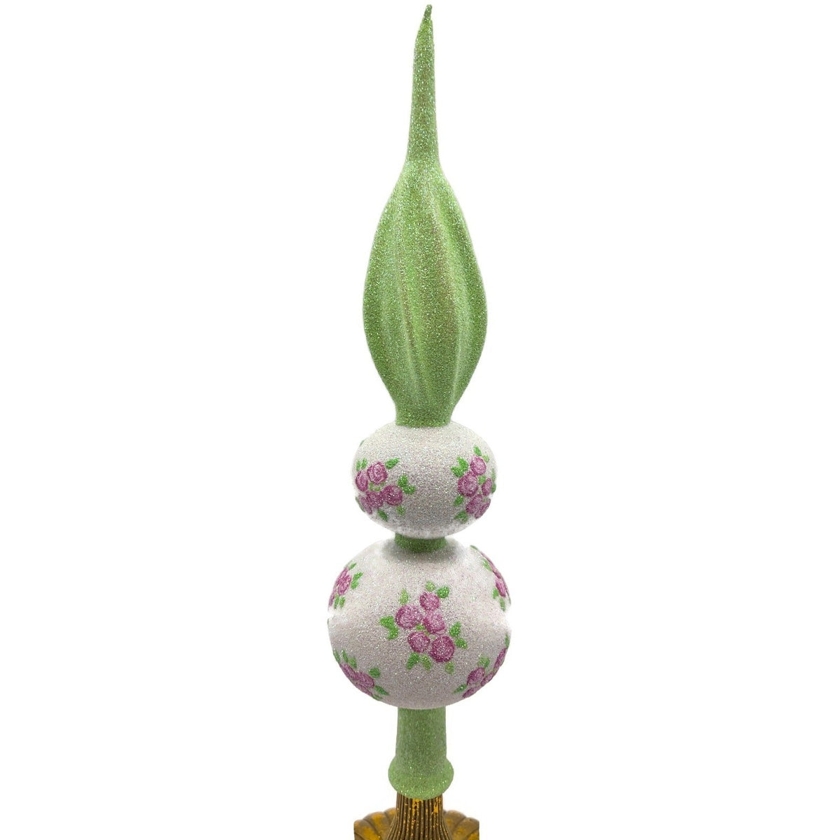 Patricia Breen Miniature Rose Finial Flowers White Green Spring Tree Topper 20748