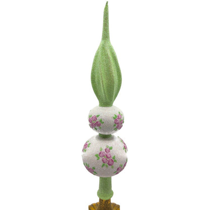 Patricia Breen Miniature Rose Finial Flowers White Green Spring Tree Topper 20748
