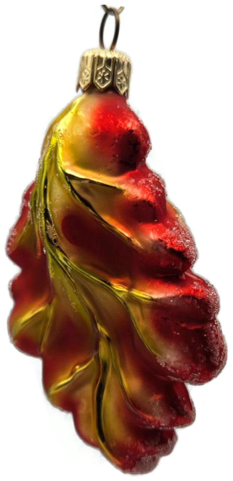 Christopher Radko Mini Oak Frost Red Leaf Glass Christmas Tree Ornament 98-164-07