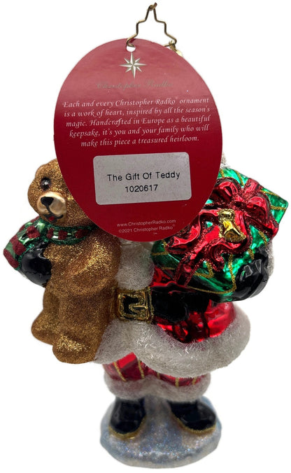 Christopher Radko 2021 The Gift of Teddy Santa Bear Glass Ornament 10206176