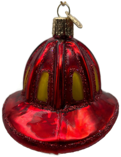 Old World Christmas Fireman's Helmet Firefighter Glass Ornament 322255