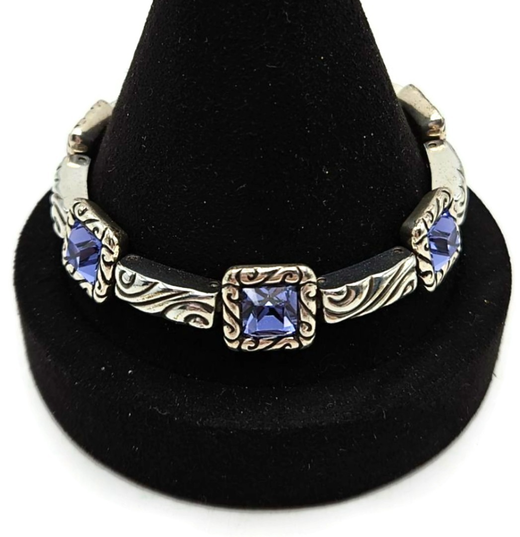 Brighton Regina Purple Amethyst Swarovski Crystal Silver Plated Heart Bracelet0
