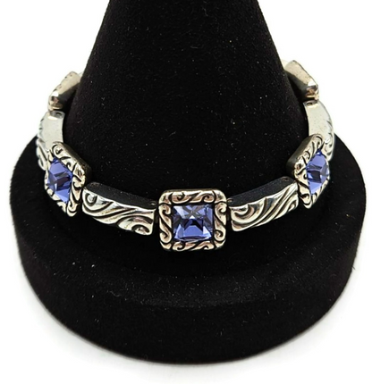 Brighton Regina Purple Amethyst Swarovski Crystal Silver Plated Heart Bracelet0