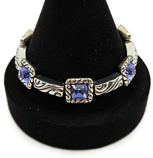 Brighton Regina Purple Amethyst Swarovski Crystal Silver Plated Heart Bracelet0