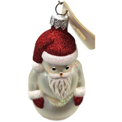 Patricia Breen Snowman Santa Matte Pearl White Red Glass Christmas Ornament 97458