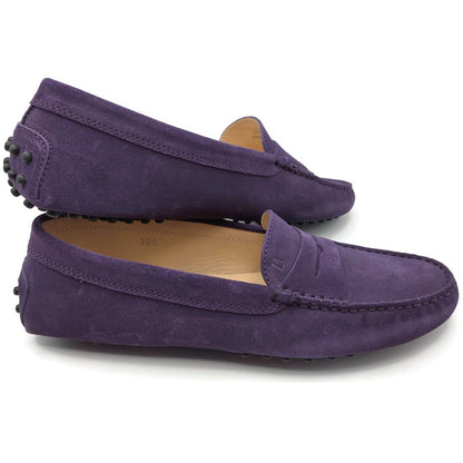 TOD'S Driving Moccasins Loafers Shoes Purple Suede Gommino Womens Size 39.51