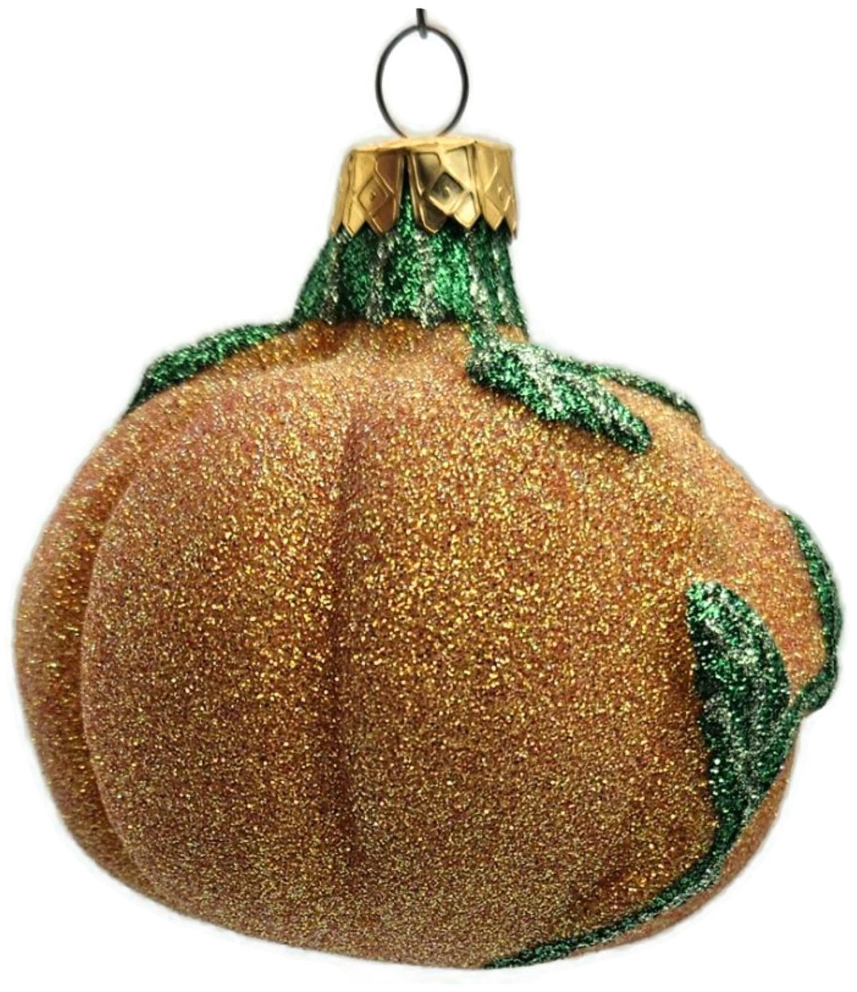 Vintage Pumpkin & Vine Orange Green Glitter Blown Glass Fall Christmas Ornament10