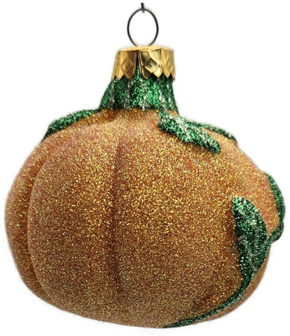 Vintage Pumpkin & Vine Orange Green Glitter Blown Glass Fall Christmas Ornament10