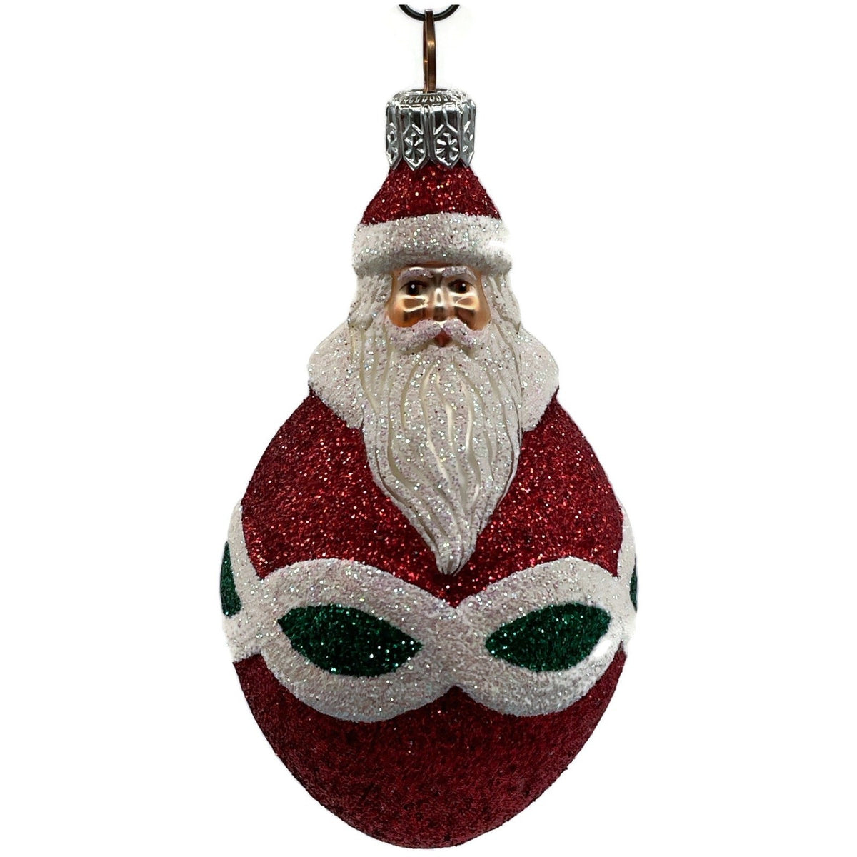 Patricia Breen Miniature Faberge Santa Red Green Glass Christmas Ornament 21508