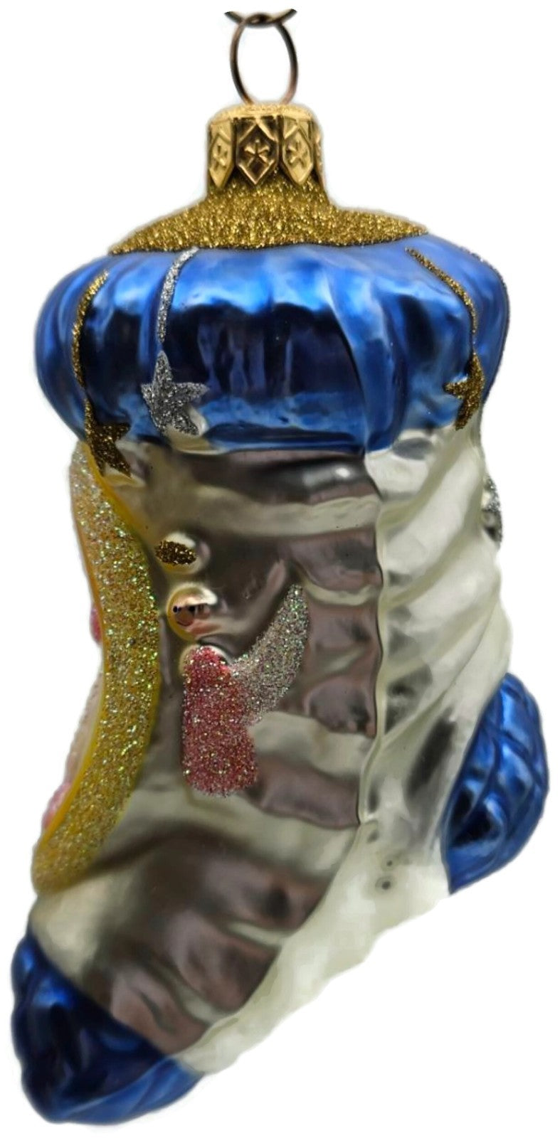Patricia Breen Angel Stocking Blue Moon Stars Glass Christmas Tree Ornament 96020