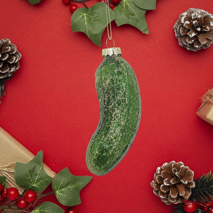 4E’s Novelty Sparkly Green Dill Pickle 4” Blown Glass Christmas Tree Ornament3