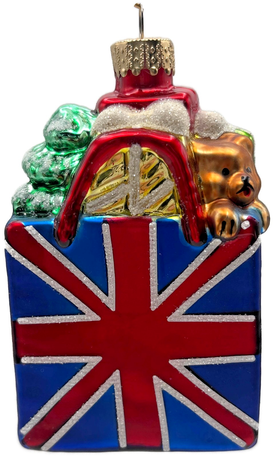 Unique Treasures Union Jack Gift Bag Teddy Bear Glass Christmas Ornament0