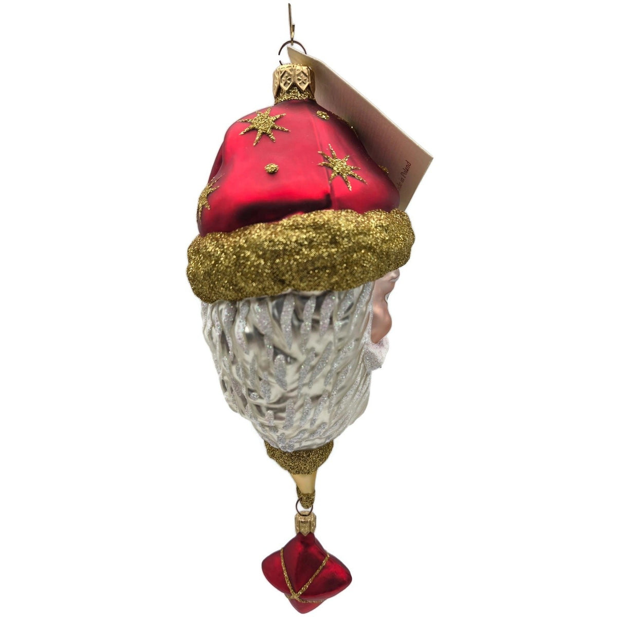 Patricia Breen Goodnight Santa Head Red Satin Gold Stars Christmas Ornament 97166