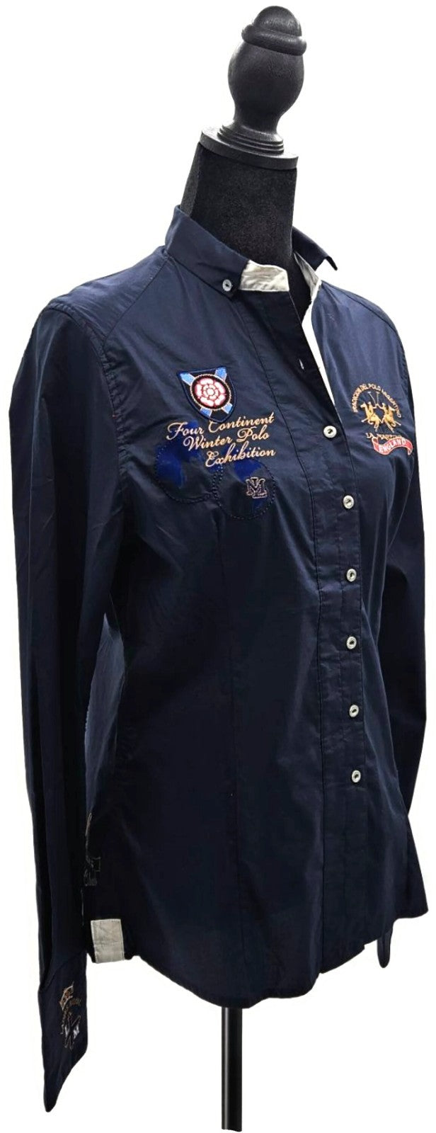 La Martina Copa England Exhibition Navy Embroidered Shirt Women's Size 4 NWT7