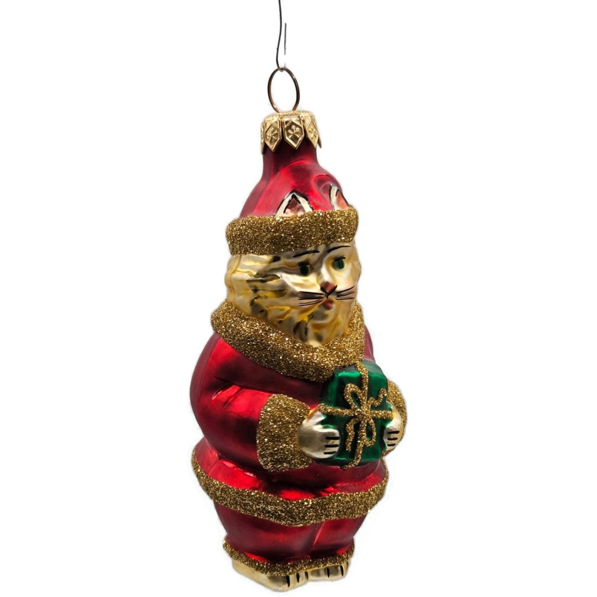 Patricia Breen Santa Paws Red Gold Trim Green Gift Christmas Tree Ornament 95363