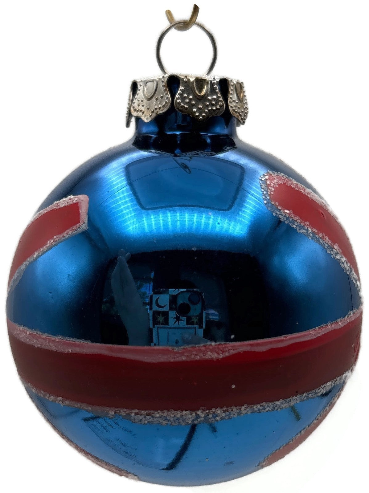 Union Jack British Flag Blue Red Glitter Glass Ball Christmas Tree Ornament UK6