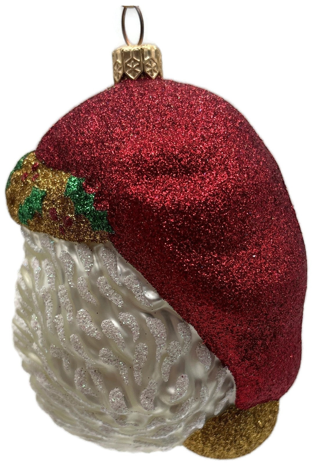 Patricia Breen Morris Santa Red Gold Glittered Holly Christmas Ornament 20254