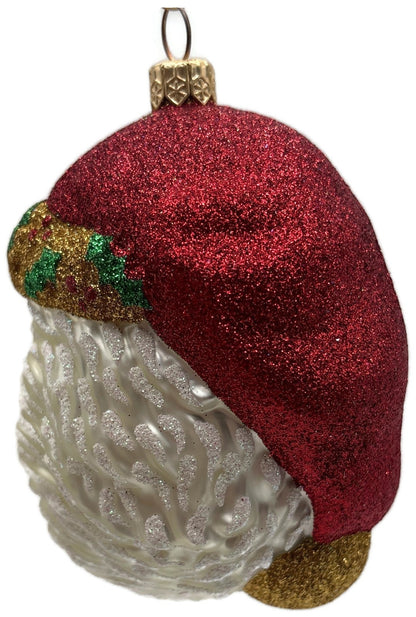 Patricia Breen Morris Santa Red Gold Glittered Holly Christmas Ornament 20254