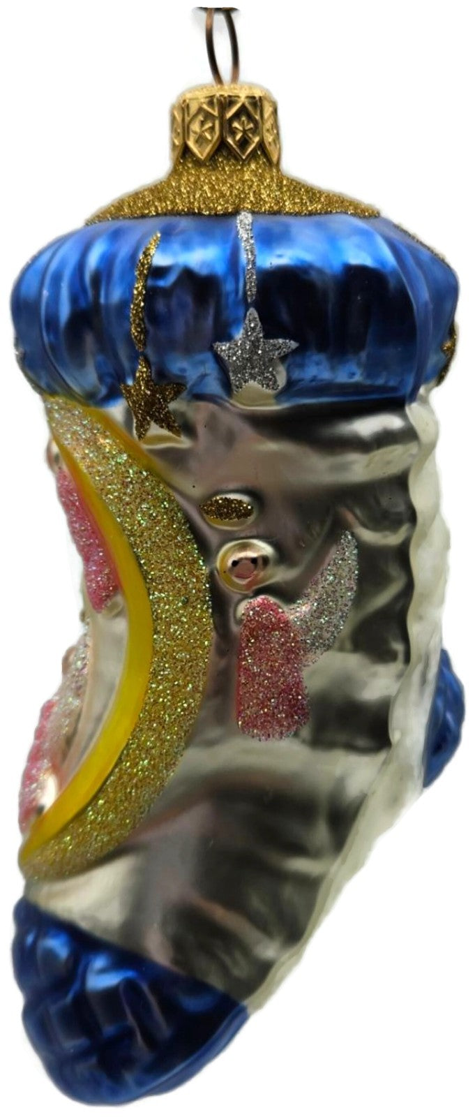 Patricia Breen Angel Stocking Blue Moon Stars Glass Christmas Tree Ornament 96029