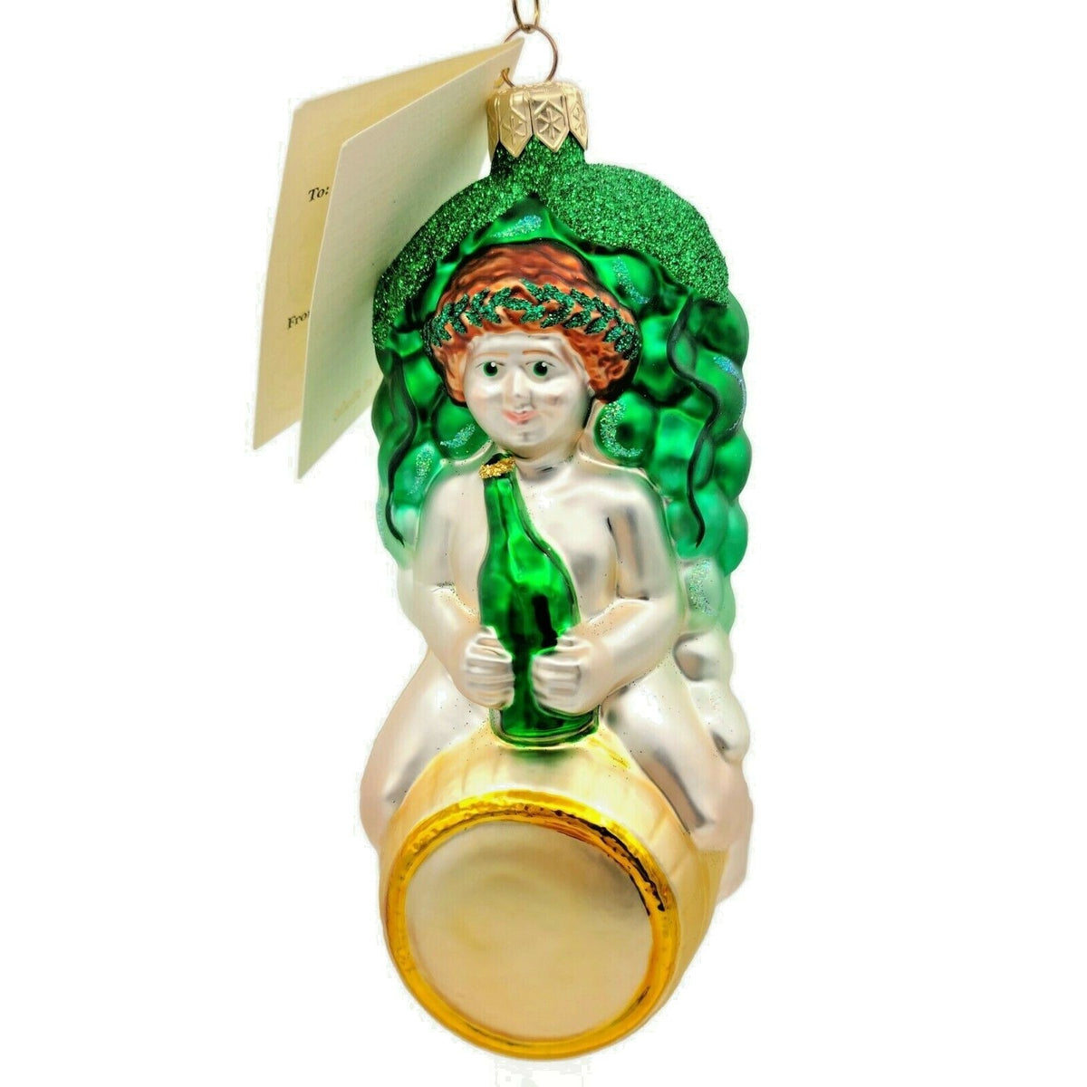 Patricia Breen A Jug of Wine and Thee Grapes Gold Barrel Christmas Ornament 98240