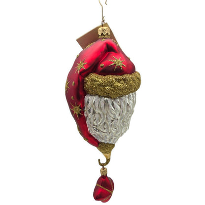 Patricia Breen Goodnight Santa Head Red Satin Gold Stars Christmas Ornament 97167